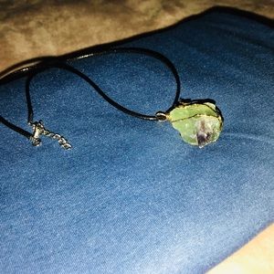 RAINBOW 🌈 fluorite crystal 💎 leather necklace.